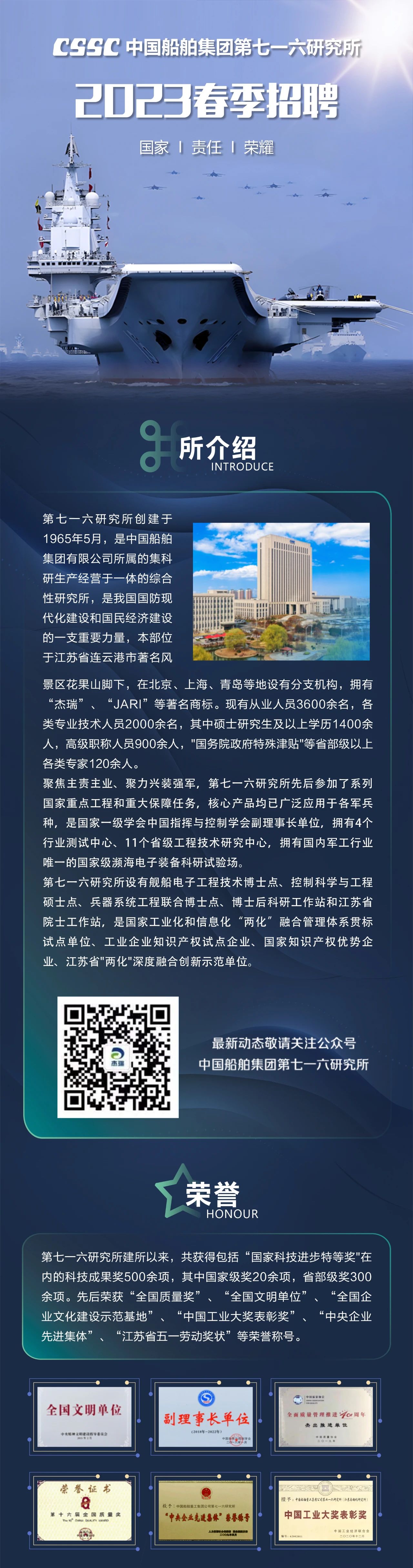 中国船舶集团第七一六研究所2023春季招聘